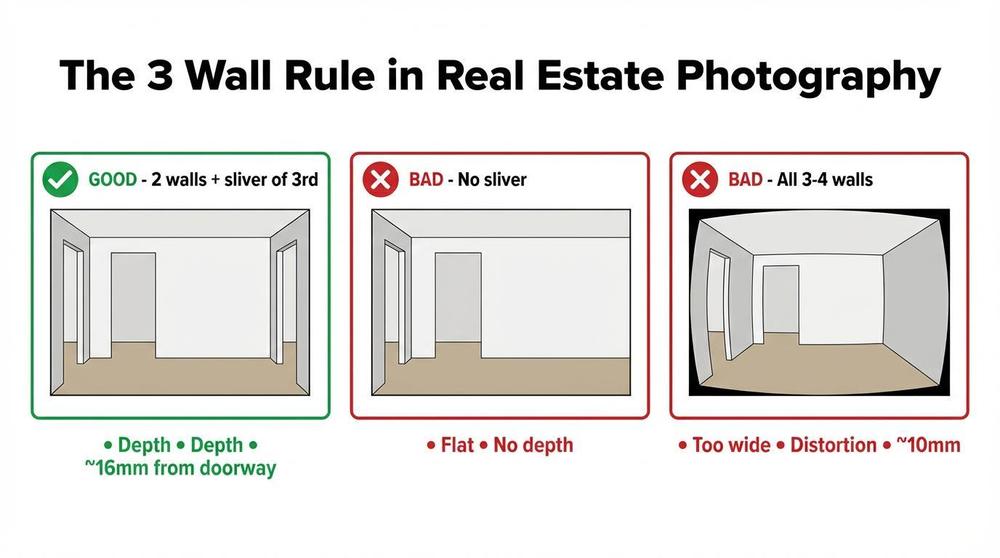 The 3 Wall Rule in Real Estate Photography infographic