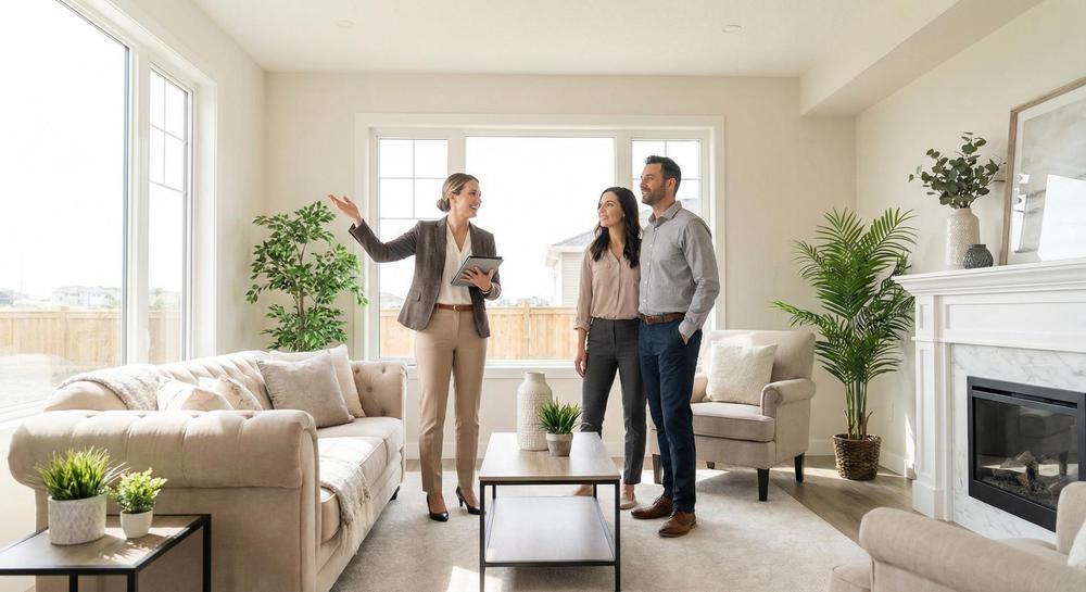 Real estate agent and buyer at a home showing